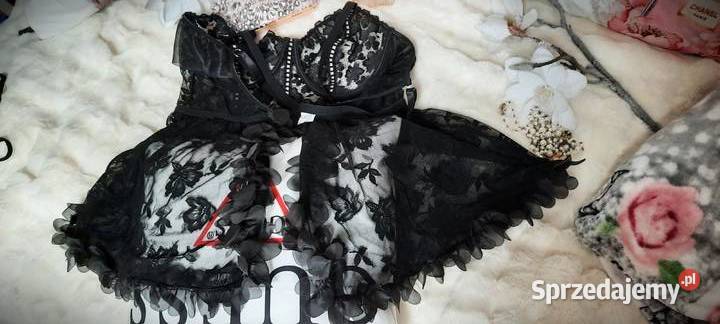 seksowna koszulka czarna transparentna w kwiatki Komplety Warszawa