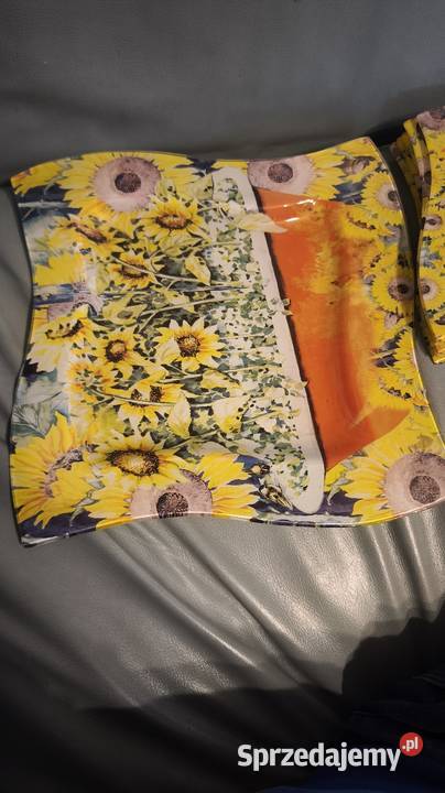 Komplet talerzy szklanych malowanych motywy Van Porcelana i szkło Krzeszowice