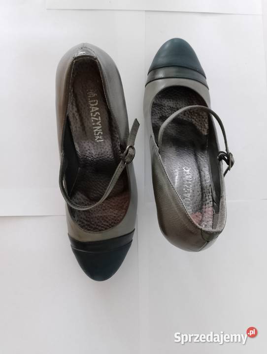 BUTY na obcasie szpilki Daszyński czółenka szary/srebrny Złotniki