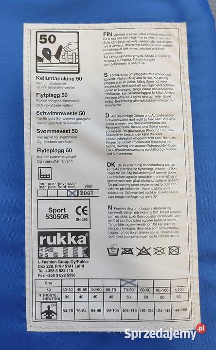 nowa kamizelka asekuracyjna Rukka kapok małopolskie Jasień