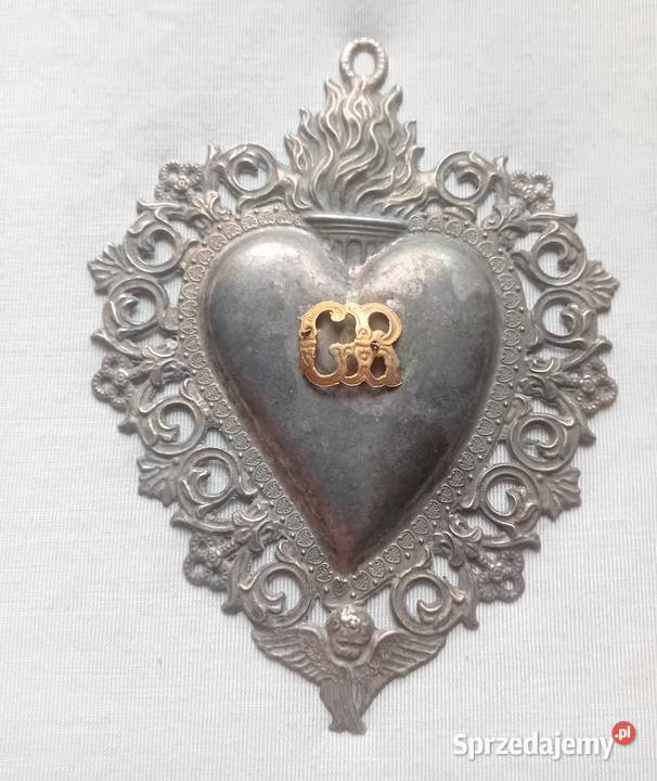 Exvoto serce wotywne platerowane przełom XIX i Koźminek
