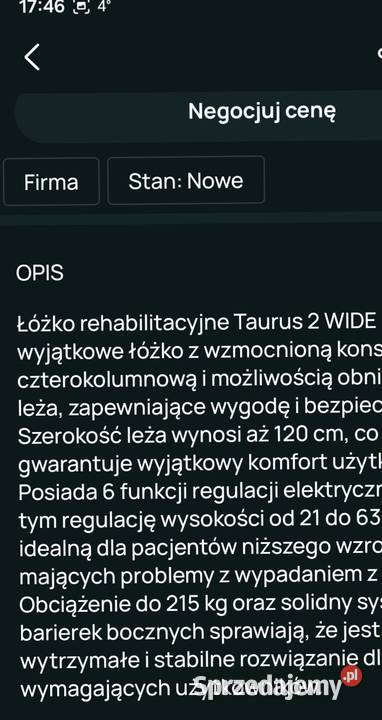 Łóżko rehabilitacyjne Kruszów