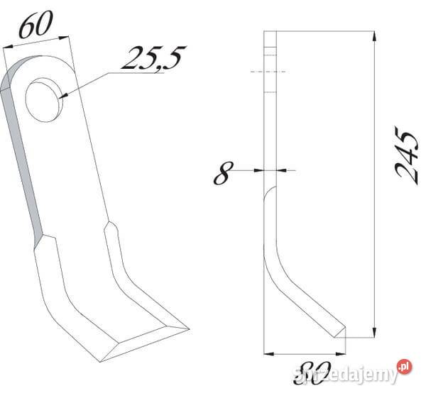 Nóż bijaka wygięty 60x240 mm pasuje do Ferri Kamionna