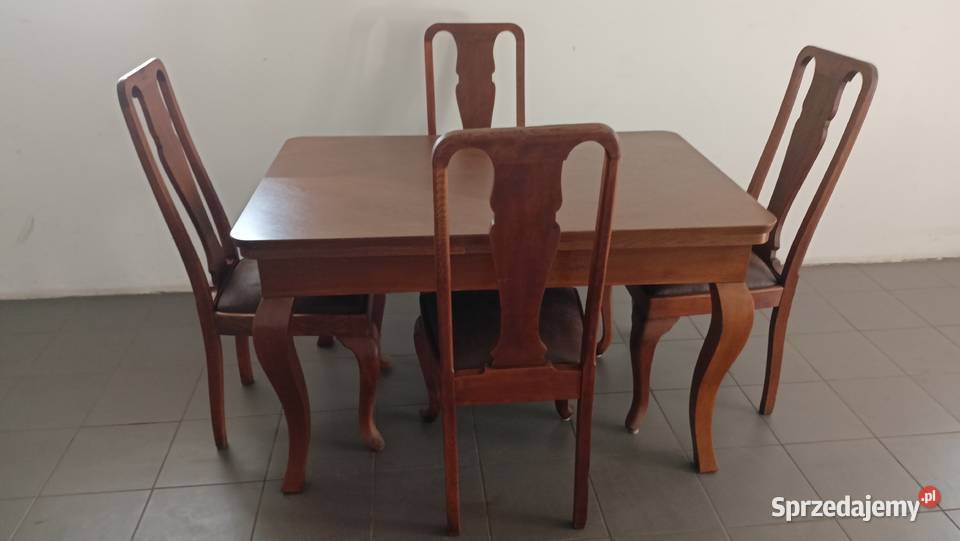 Stół rozkładany z 4 krzesłami dębowe antyk śląskie Radzionków