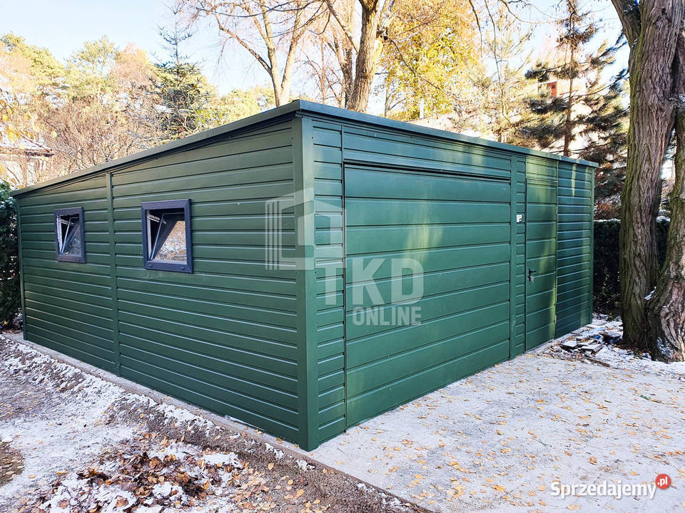 Garaż Blaszany 55x6 Brama drzwi 2x okno zielony Olsztyn