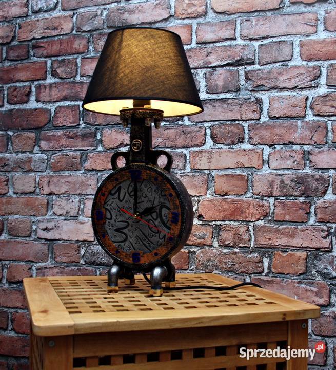 Lampa z zegarem Industrial Loft Patyna Lampy stołowe i nocne Dębica