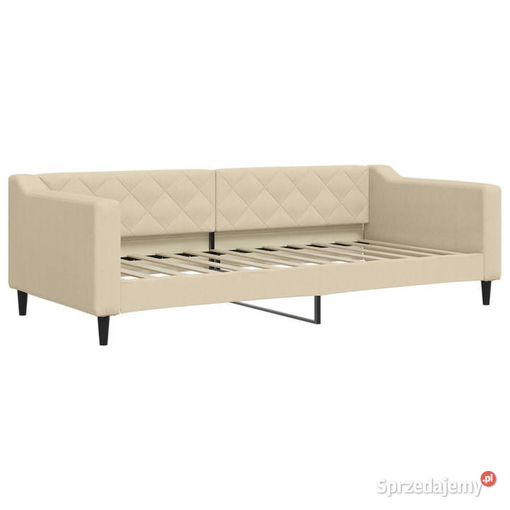 Sofa rozsuwana z szufladami kremowa tkanina Łóżka