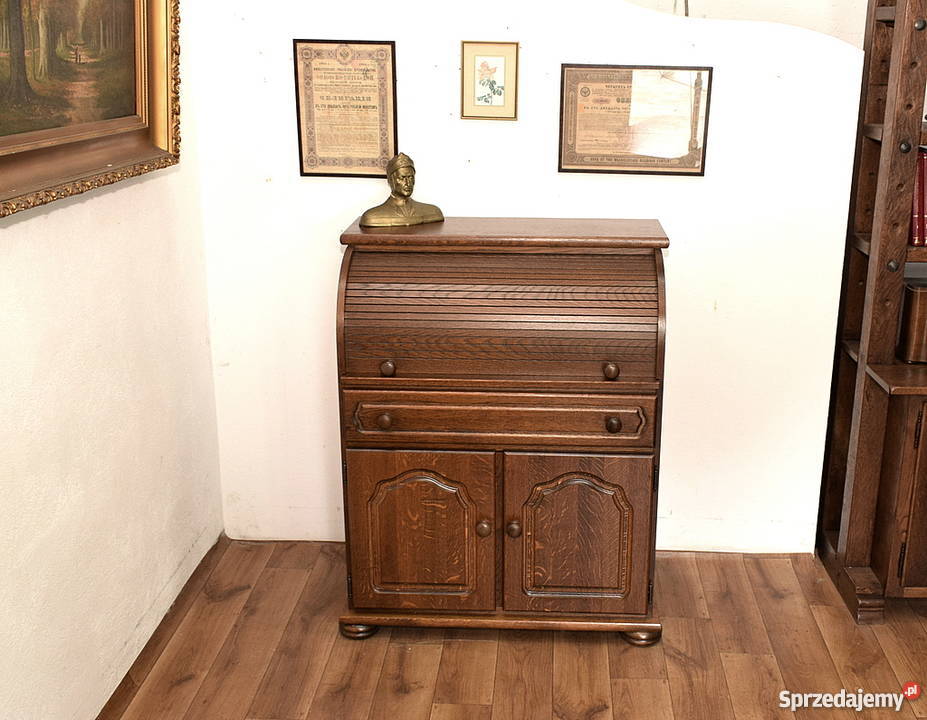 ZGRABNY DĘBOWY SEKRETARZYK ROLETA BIURKO Antyki, Sztuka, Kolekcje Świdnica sprzedam