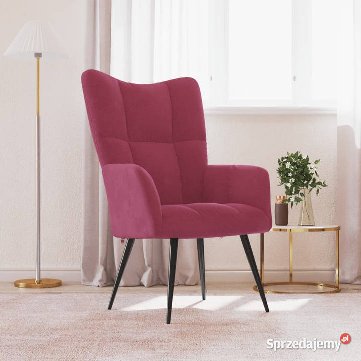 Fotel winna czerwień obity aksamitem WM328078 Warszawa sprzedam