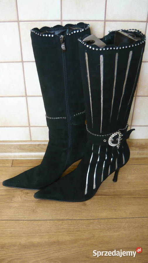 Buty kozaczki czarne zamszowe Kozaki Myszków