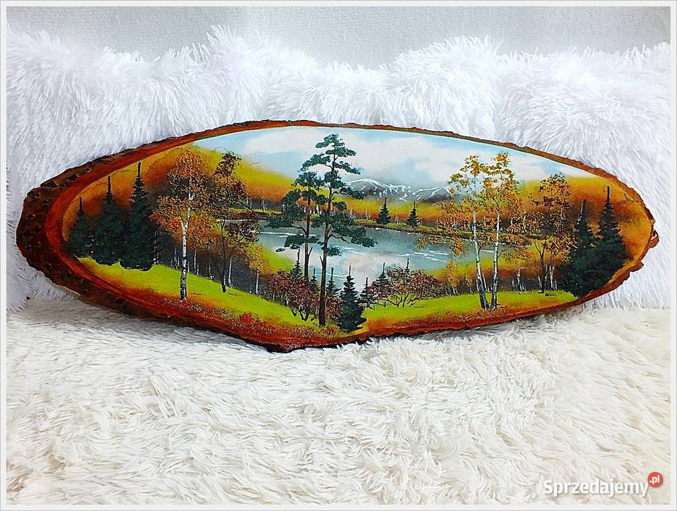 Duży Obraz ręcznie malowany na pniu drzewa lubuskie Żary sprzedam