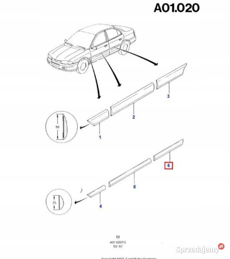 LISTWA DRZWI PRAWY TYŁ FORD MONDEO 9296 ORYGINAŁ