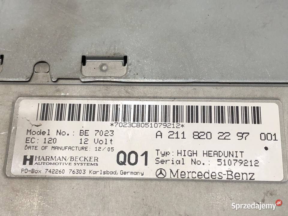 RADIO NAWIGACJA MERCEDES C219 A2118202297 0411 osobowe podkarpackie