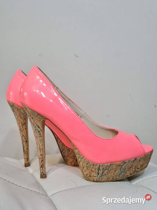 Neonowe szpilki 37 peep toe na platformie Kraków