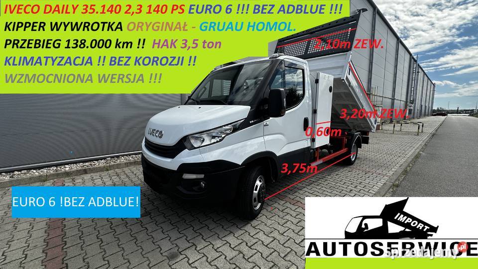 IVECO DAILY 35140 23 EURO 6 BEZ ADBLUE KIPPER ABS Piekarzew