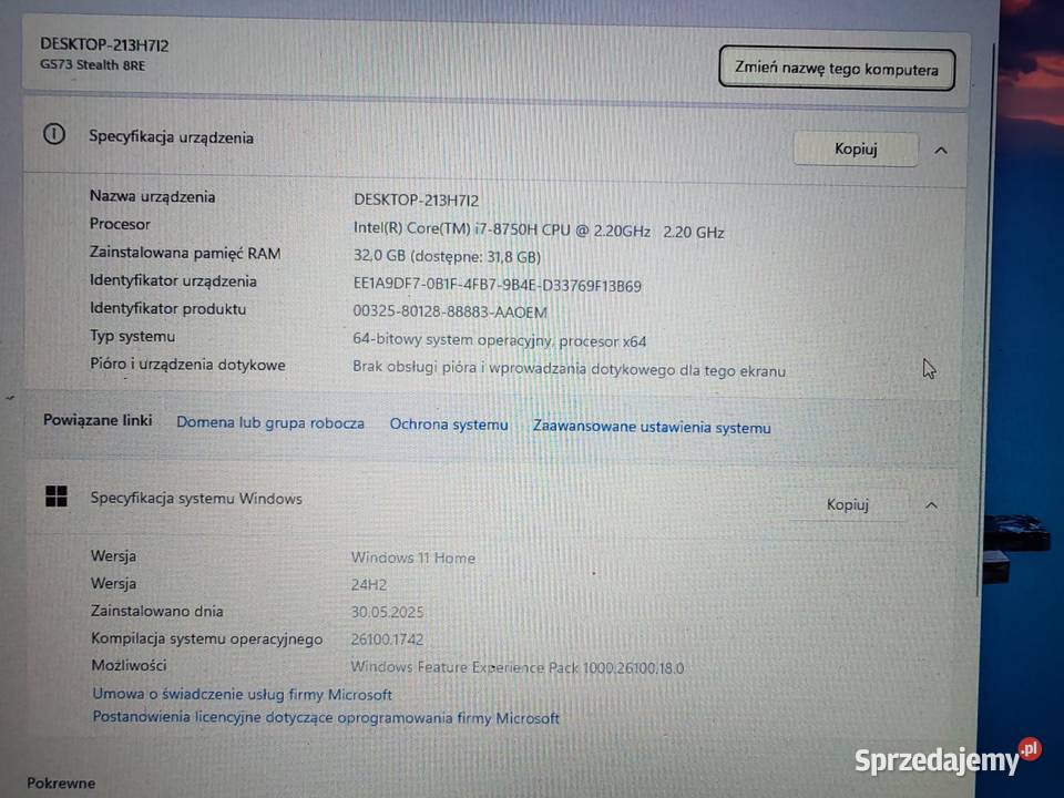 MSi Gs73 Gamingowy laptop MSI podkarpackie Wielkie Oczy sprzedam