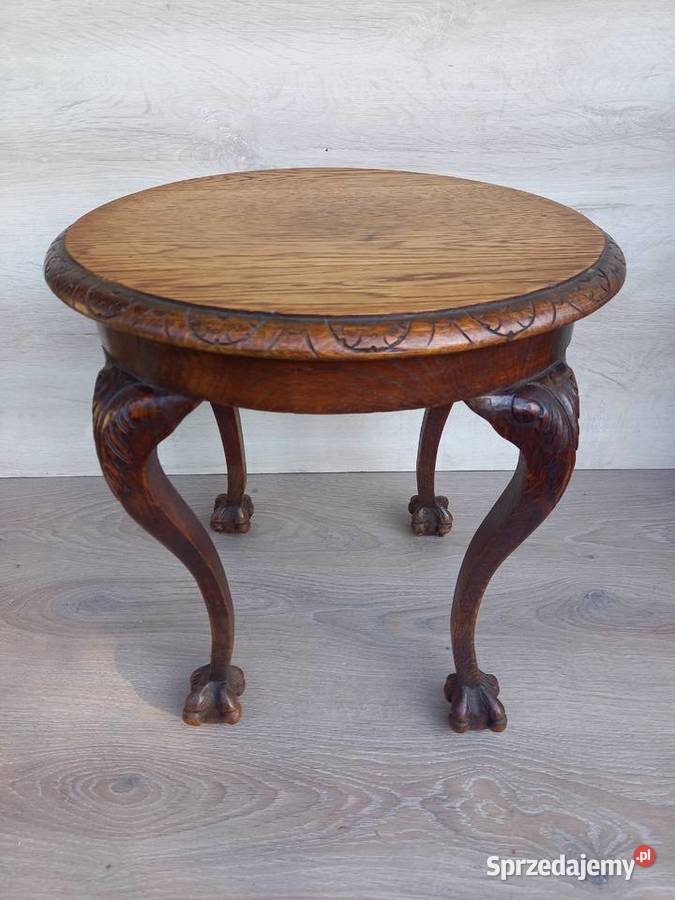 Drewniany stolik kawowy na lwich łapach okrągły stolik