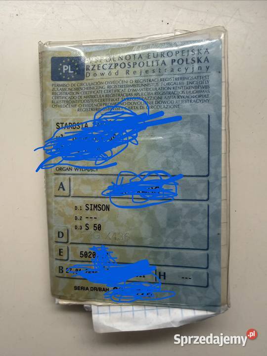 Rama dokumenty Papiery Simson s50 motorower Szprotawa