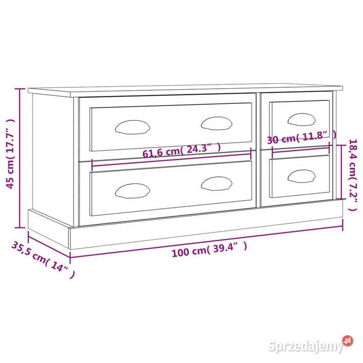 Szafka pod TV wysoki połysk biała 100x355x45