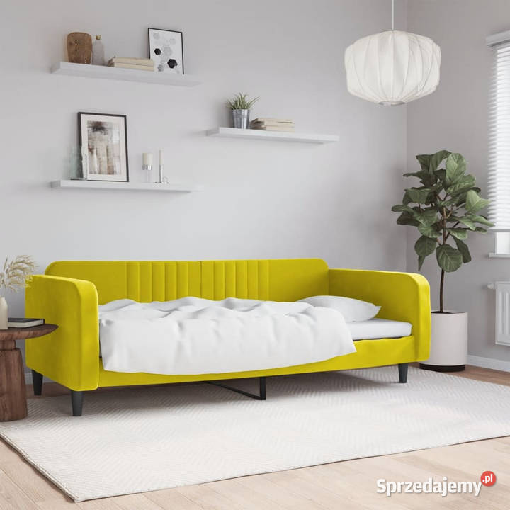 Sofa z funkcją spania żółta obita aksamitem mazowieckie Warszawa