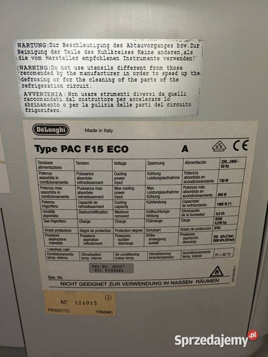 Klimatyzacja klimatyzator DeLonghi PAC F15 eco Trzcianka