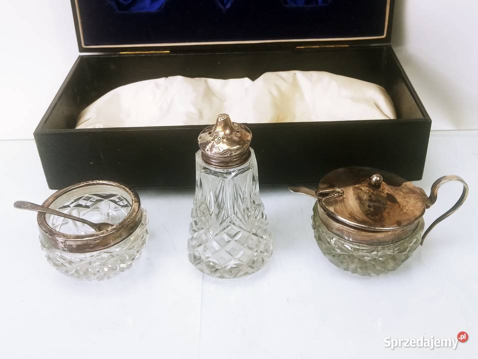 Srebro 925 Kryształ Anglia 925 Przyprawniki 6 Nowa Sól