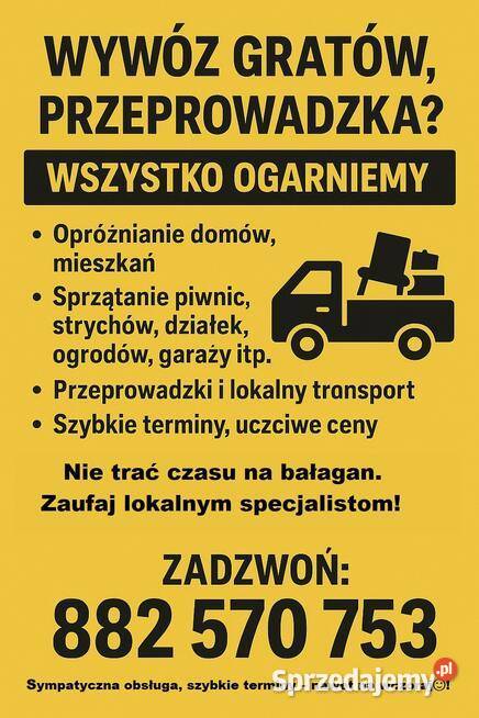 Transport przeprowadzki wywóz gratów MONTAŻ Opole