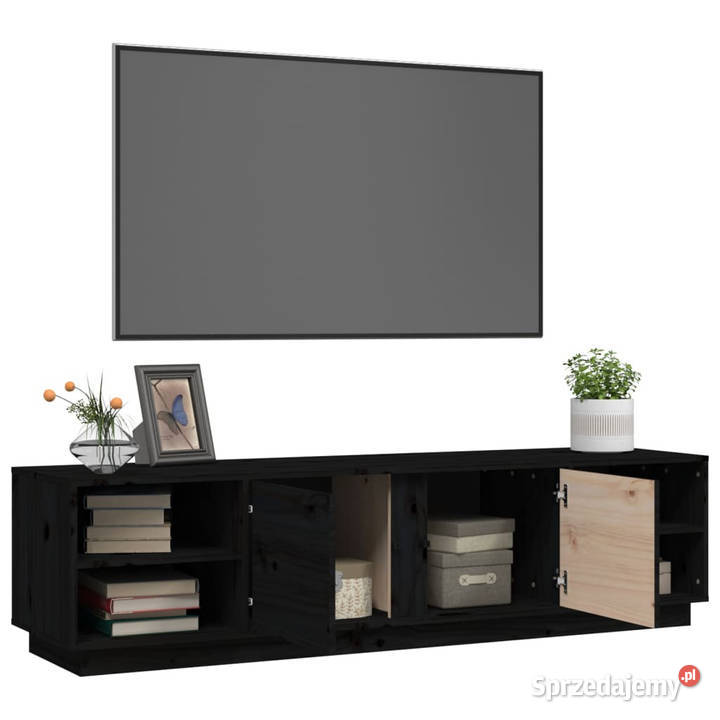 Szafka pod TV czarna 156x40x40 lite drewno RTV
