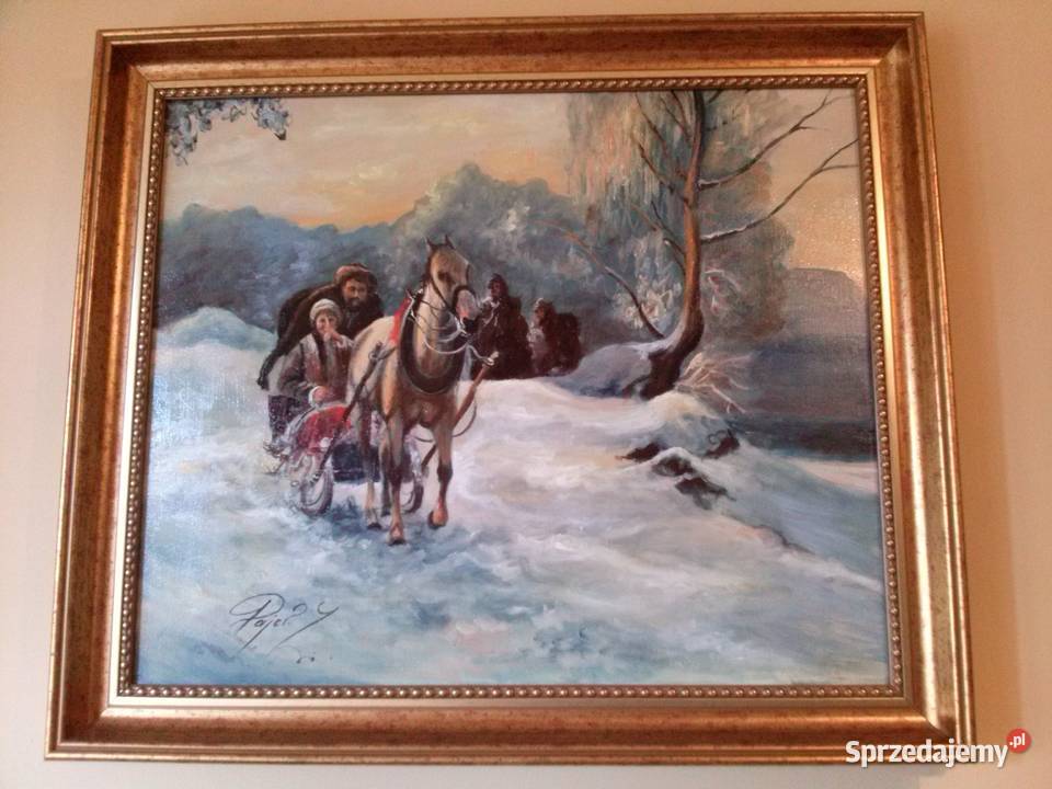 Obraz olej na płótnie autor Zenon Pajor Zaprzęg Włocławek