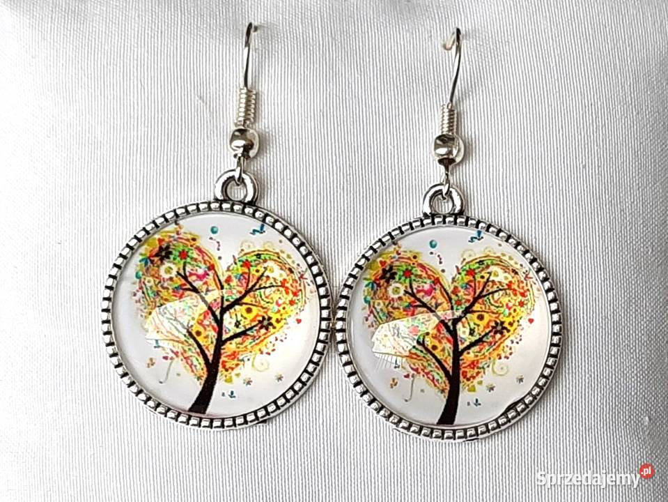 Kolczyki grafika pod szkłem brązowe drzewo Łódź sprzedam