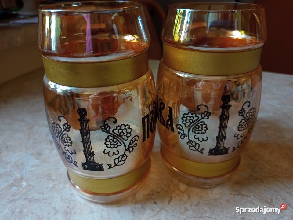 2 szklane kufle miodowe szkło drewniane rączki Częstochowa