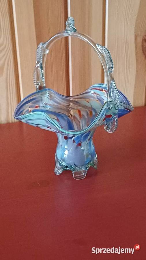 Koszyk z kolorowego szkła PRL Warszawa