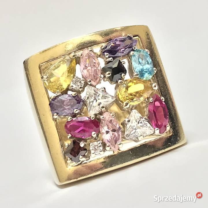 Pierścionek z żółtego ZŁOTA 585 cudne KAMIENIE złote Warszawa