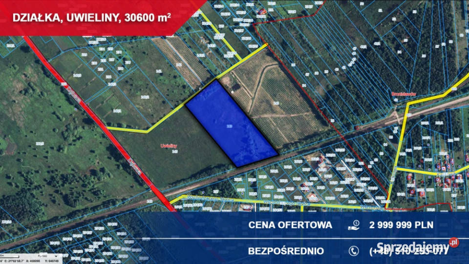 Działka budowlana 3ha Uwieliny gm Prażmów z MPZP budowlana