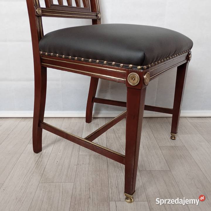 Krzesło lata 30te mahoń skóra inkrustowane Puszczykowo