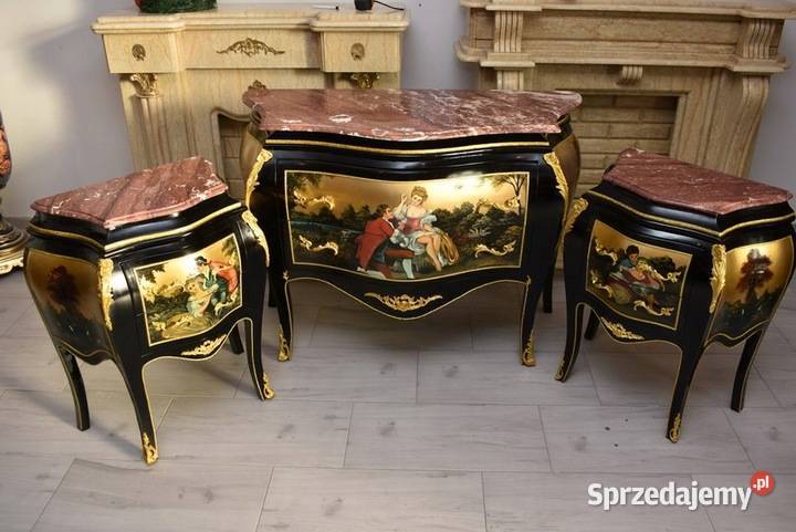 Trzy Królewskie Malowane Komody Blat Marmur 3 x Kraków sprzedam