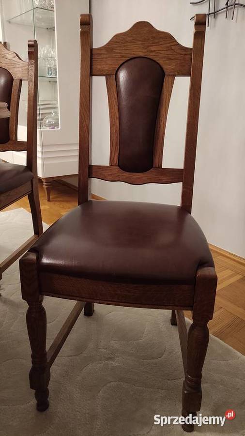 Krzesła do salonu, dąb i skóra naturalna, ciemny brąz, 8 szt