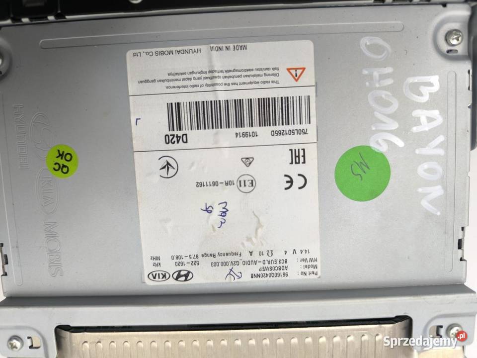 RADIO BLUETOOTH HYUNDAI BAYON 96160Q0420 Sprzęt audio fabryczny wielkopolskie sprzedam