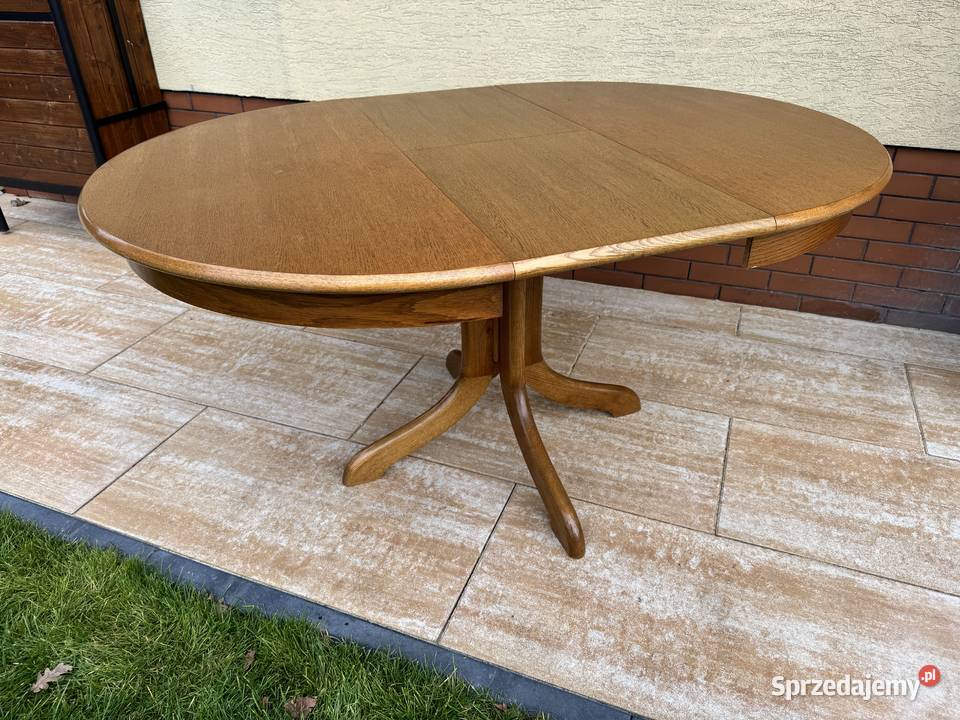 Stół okrągły drewniany rozkładany dąb rustykalny Sulbiny sprzedam