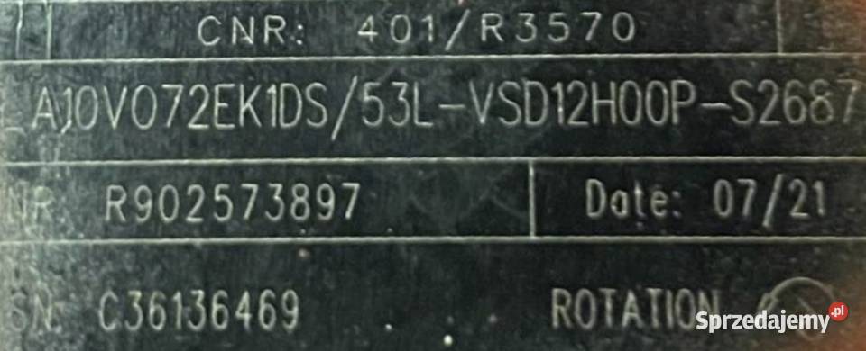 Rexroth AL A10V O 72EK1DS53LVSD12H00P S2687 Układ hydrauliczny sprzedam