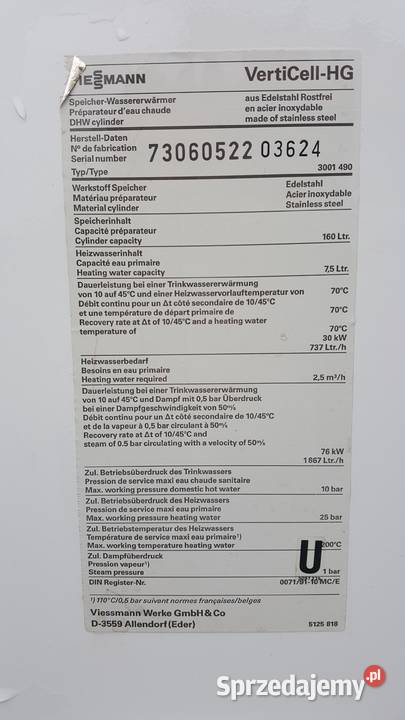 Bojler nierdzewny Viessmann 160l pionowy Zborowskie