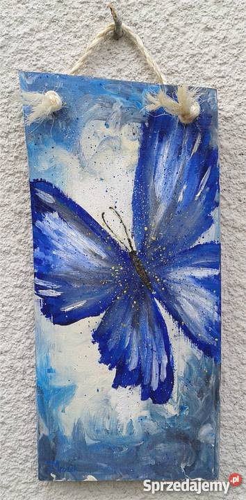 Obraz olejny na desce -  Niebieski motyl