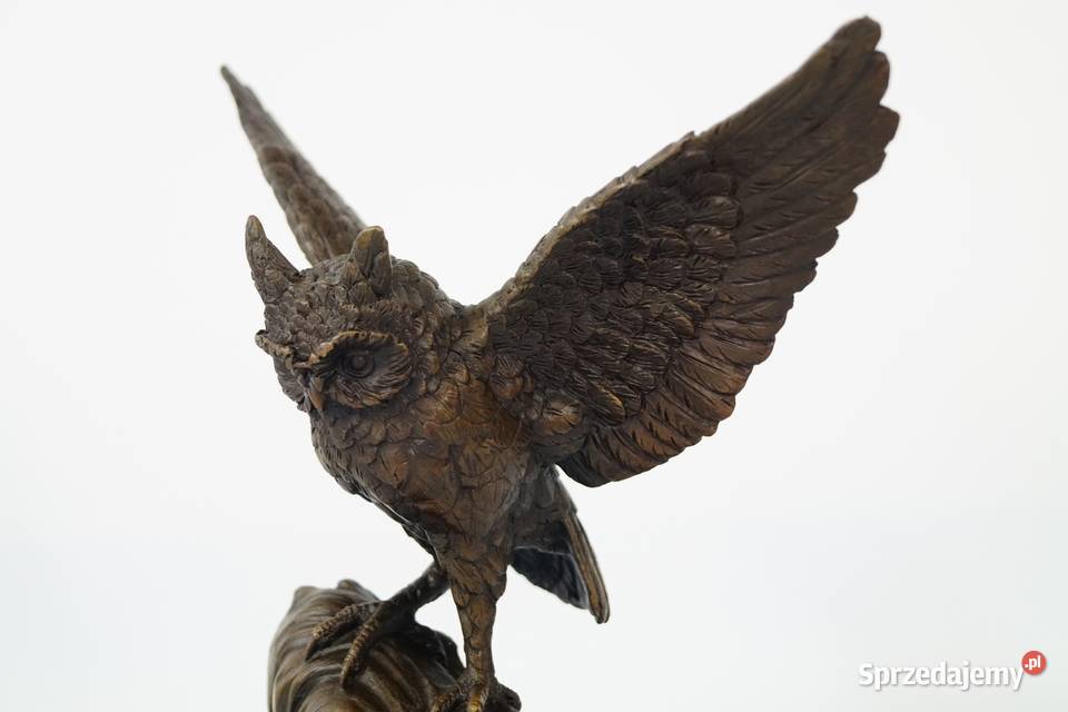 Figura z brązu rzeźba SOWA NA KAMIENIU symbol wielkopolskie Gizałki