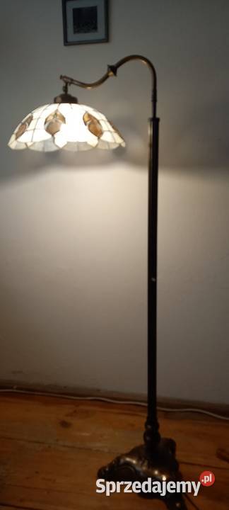 Stara mosiężna lampa podłogowa klosz witraż z Skierniewice