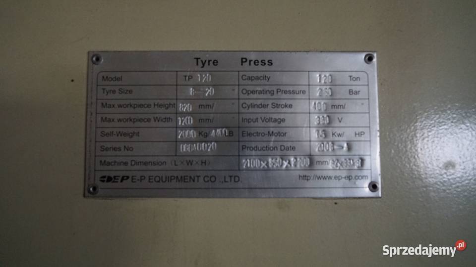 Prasa hydrauliczna do opon 120t wózki widłowe Iława