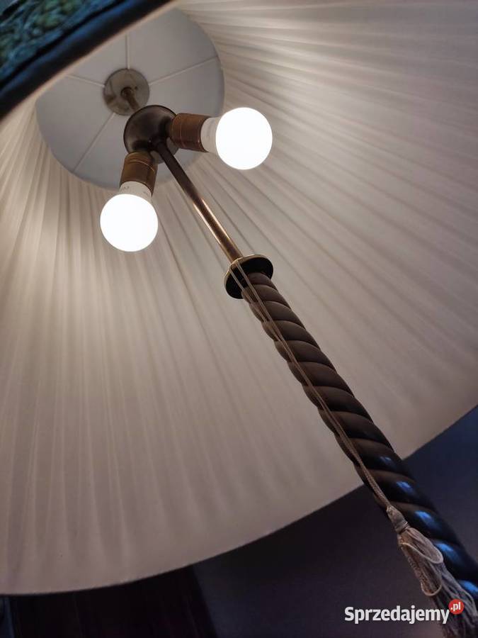 Lampa stojąca mosiężna z plisowanym abażurem Lampy podłogowe opolskie sprzedam