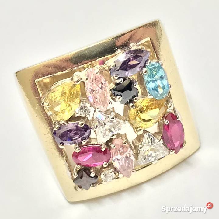 Pierścionek z żółtego ZŁOTA 585 cudne KAMIENIE Warszawa