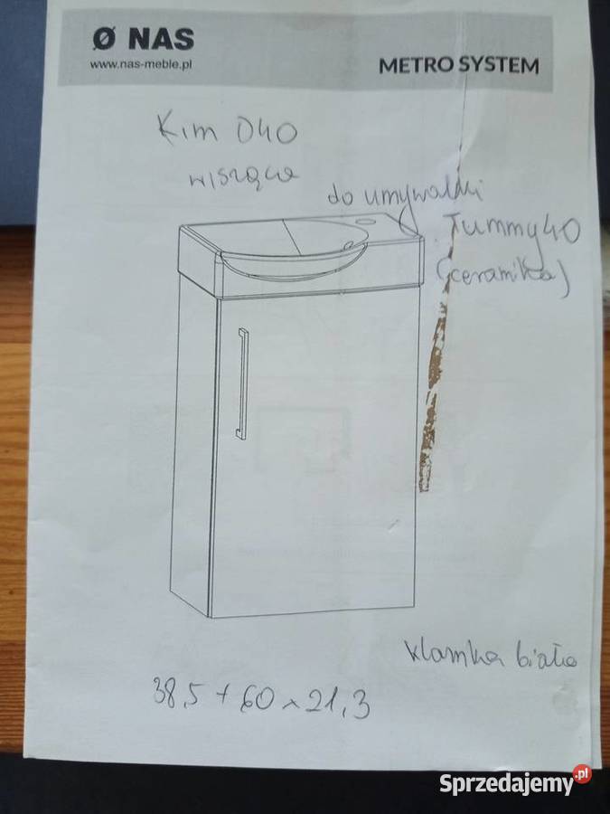Szafka biała KIM 40 wisząca pod umywalkę lakier Łazienkowe Warszawa