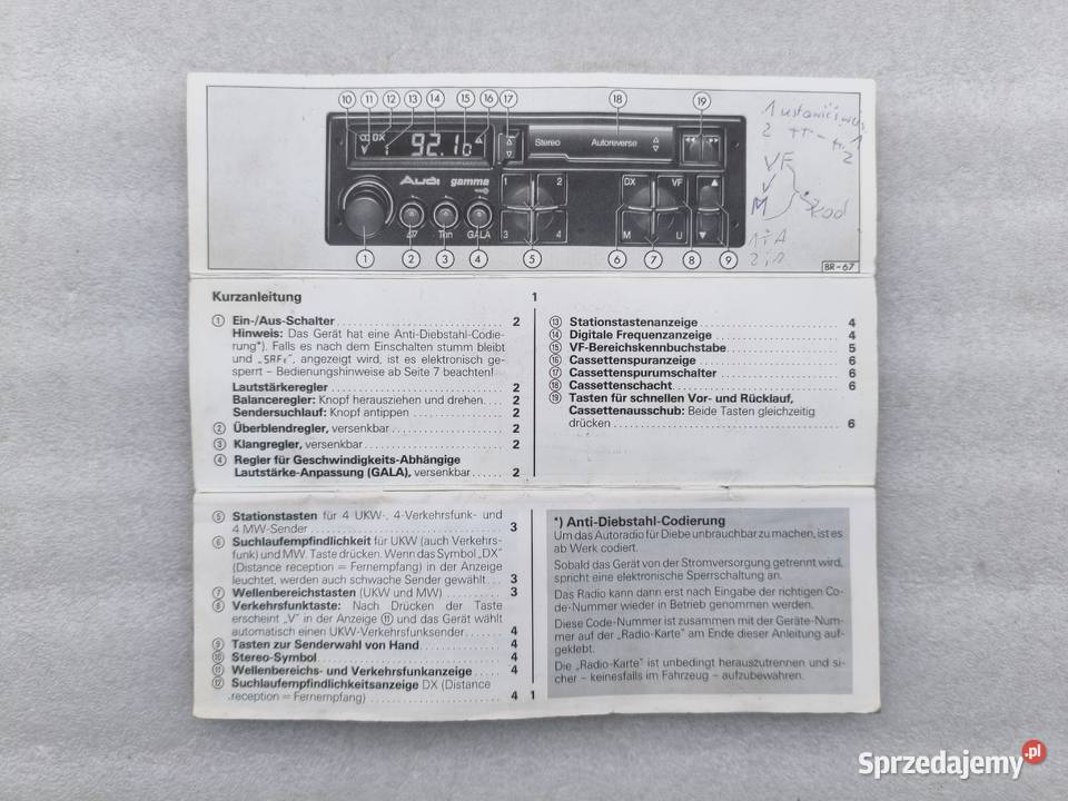 Radio Audi Gamma 893035186 mazowieckie Wyszków sprzedam