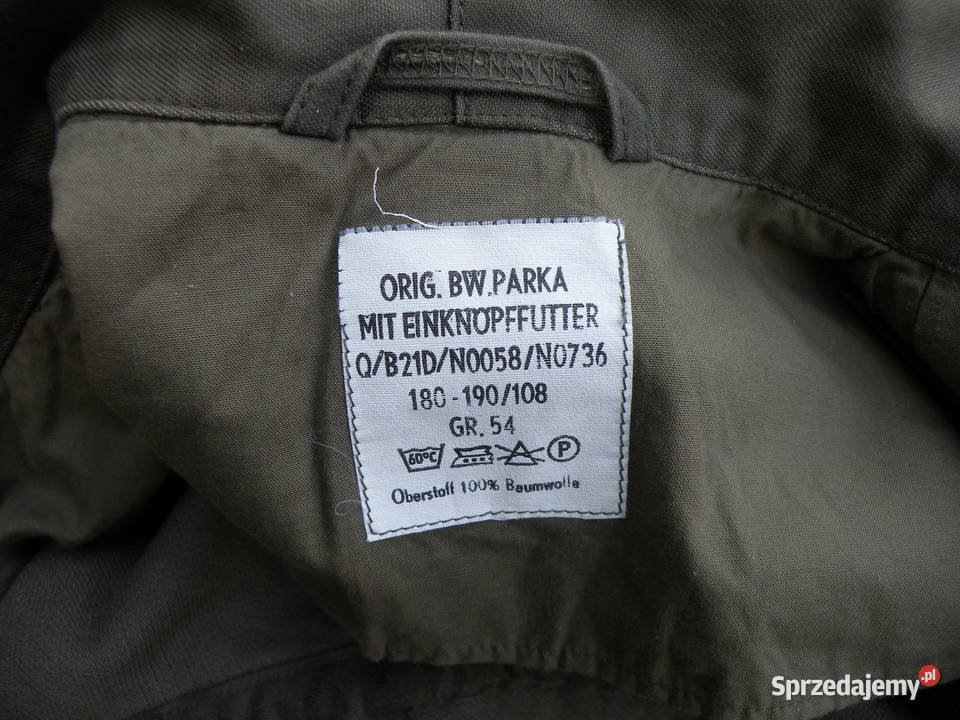 Parka BW moleskin OLIV gr 54 Militaria Wrocław sprzedam